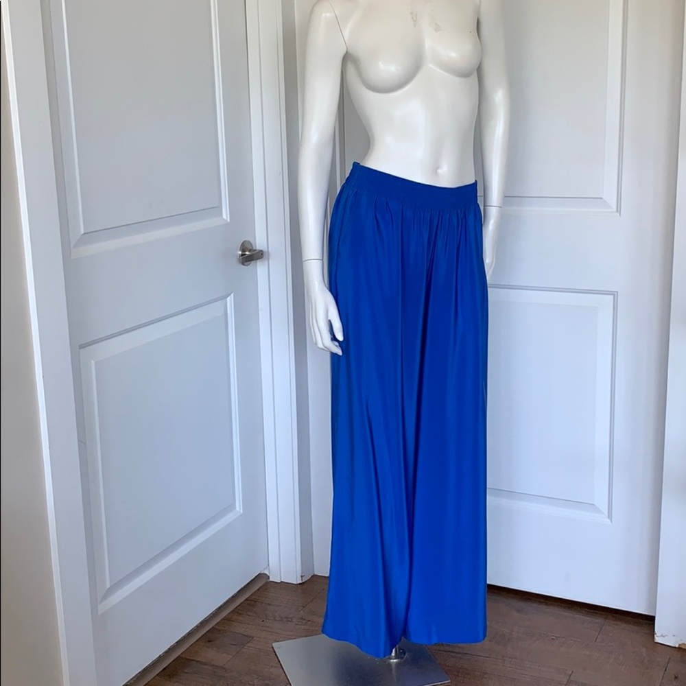 Amanda Uprichard Blue Wide Leg Pant 100% Silk L - Picture 3 of 12